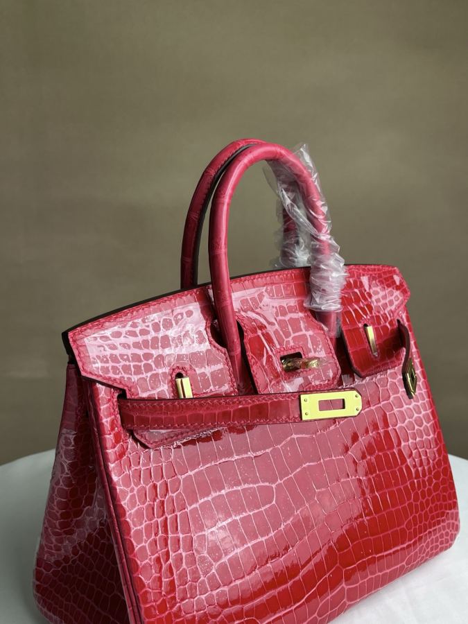Hermes tas Alligator hoogglans platina 25 roze rode vlek — photo 9