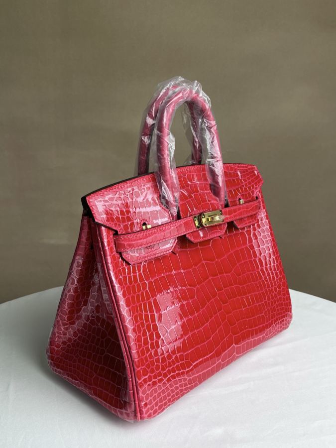 Hermes tas Alligator hoogglans platina 25 roze rode vlek — photo 3