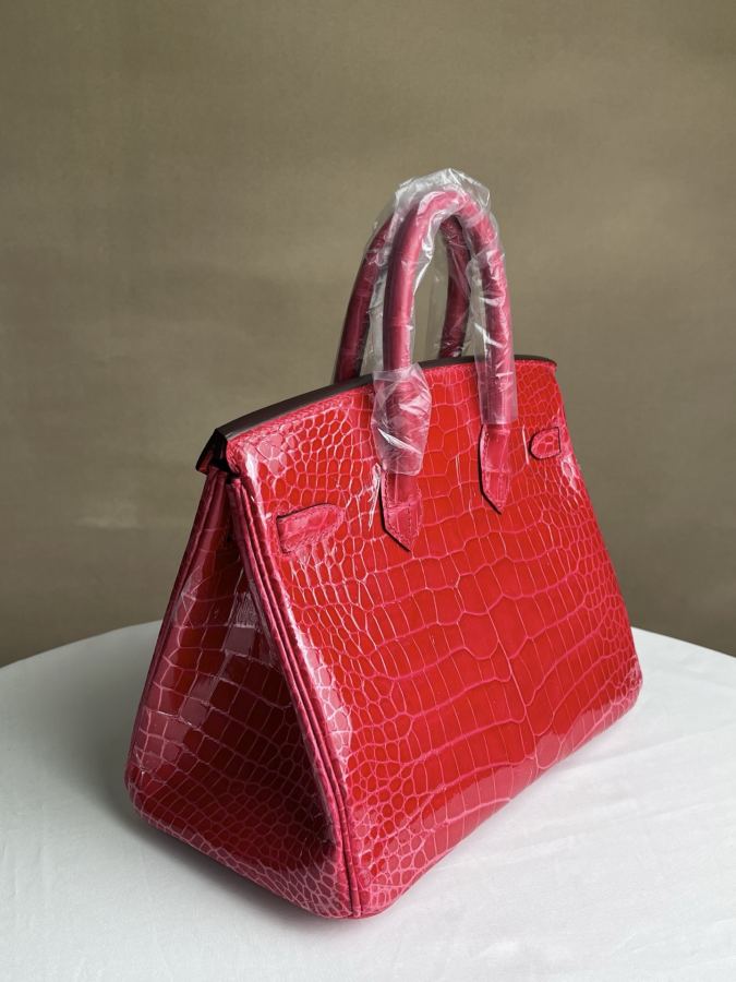 Hermes tas Alligator hoogglans platina 25 roze rode vlek — photo 4