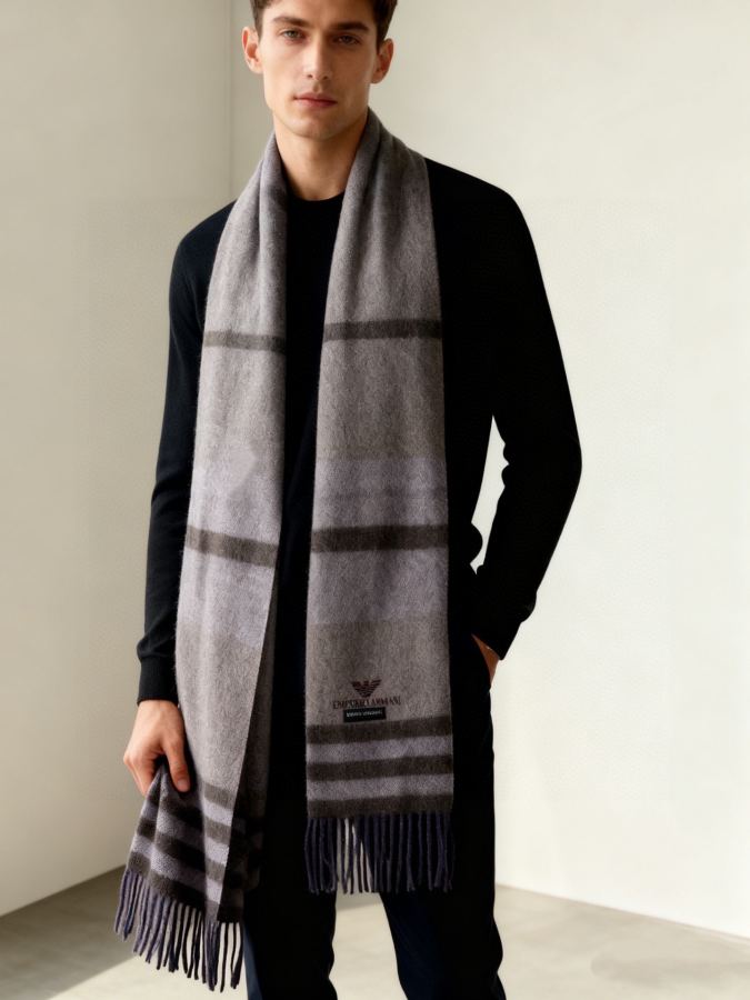 Armani scarf The latest striped and color-blocked men's lamb wool scarf from Armani's overseas counters — 1:1 Replica For Sale