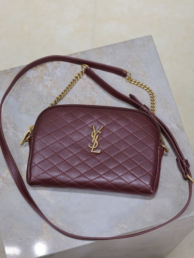 YSL-väska Maroon guldspänne fårskinn — photo 8