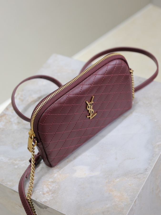 YSL-väska Maroon guldspänne fårskinn — photo 6