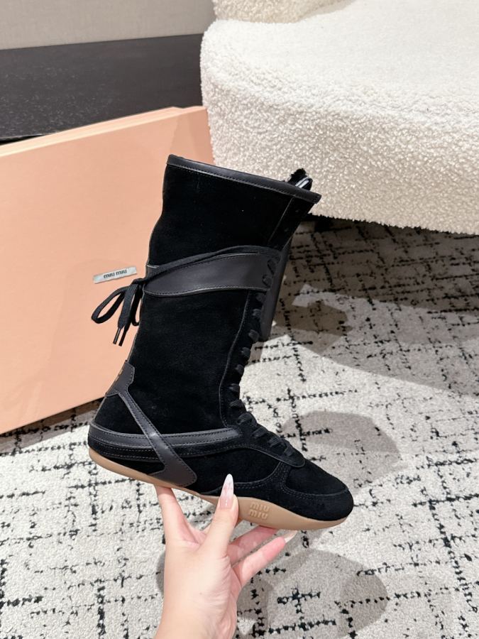 Miumiu women's shoes 𝐌𝐢𝐮𝐌𝐢𝐮Miaomiao 25/ Autumn and Winter Strap Wool Casual Boots — Premium Replica — photo 5