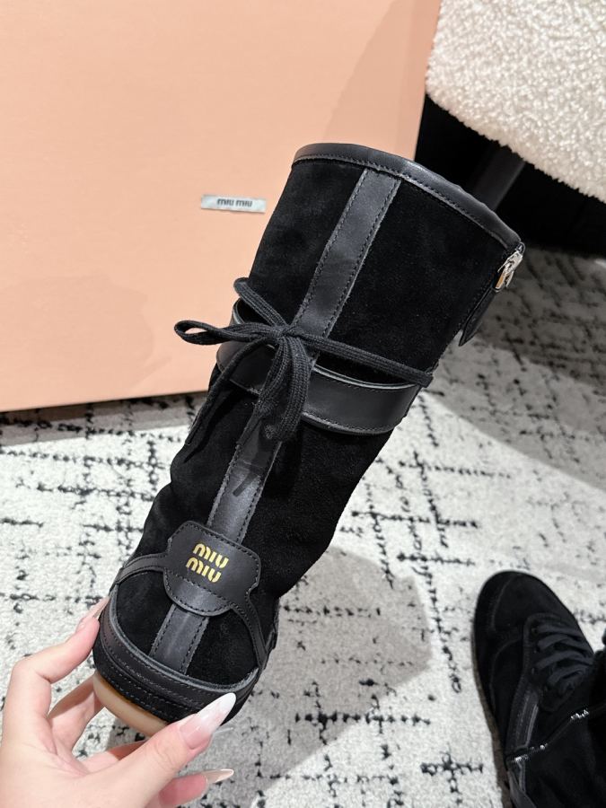 Miumiu women's shoes 𝐌𝐢𝐮𝐌𝐢𝐮Miaomiao 25/ Autumn and Winter Strap Wool Casual Boots — Premium Replica — photo 7