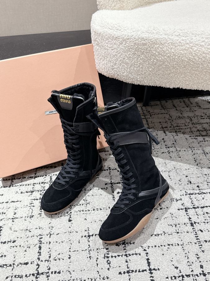 Miumiu women's shoes 𝐌𝐢𝐮𝐌𝐢𝐮Miaomiao 25/ Autumn and Winter Strap Wool Casual Boots — Premium Replica — photo 4
