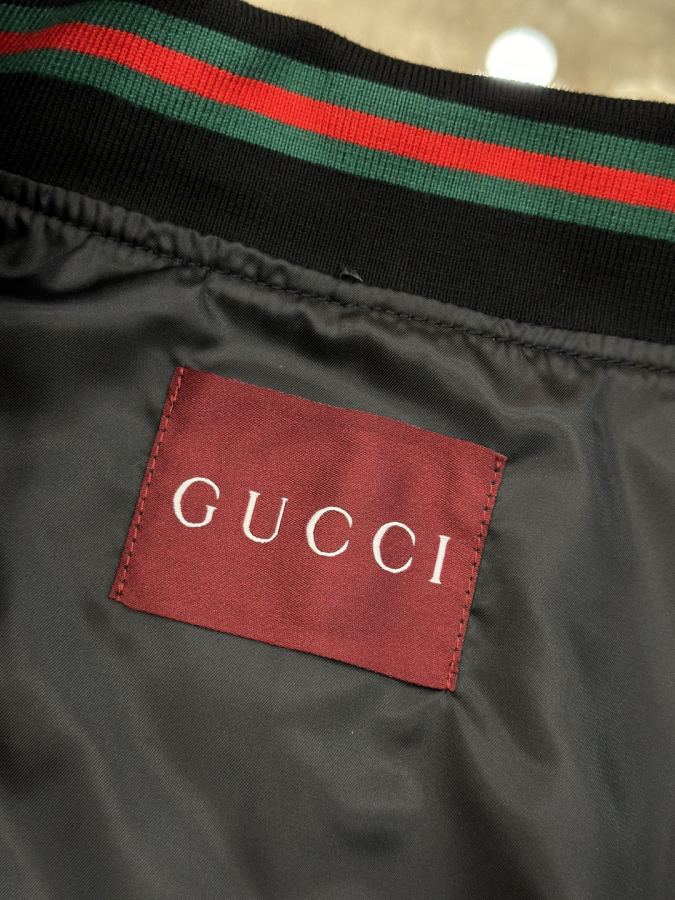 Gucci men GUCCI embroidered logo baseball collar luxury leather jacket — 1:1 Replica For Sale — photo 10