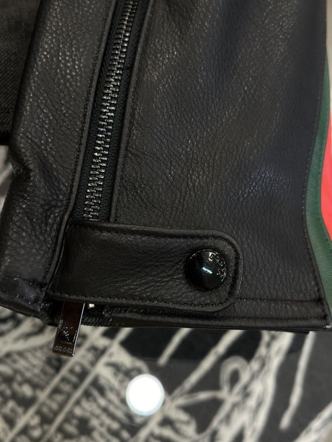 Gucci men GUCCI red and green webbing genuine leather motorcycle jacket — 1:1 Replica For Sale — photo 8