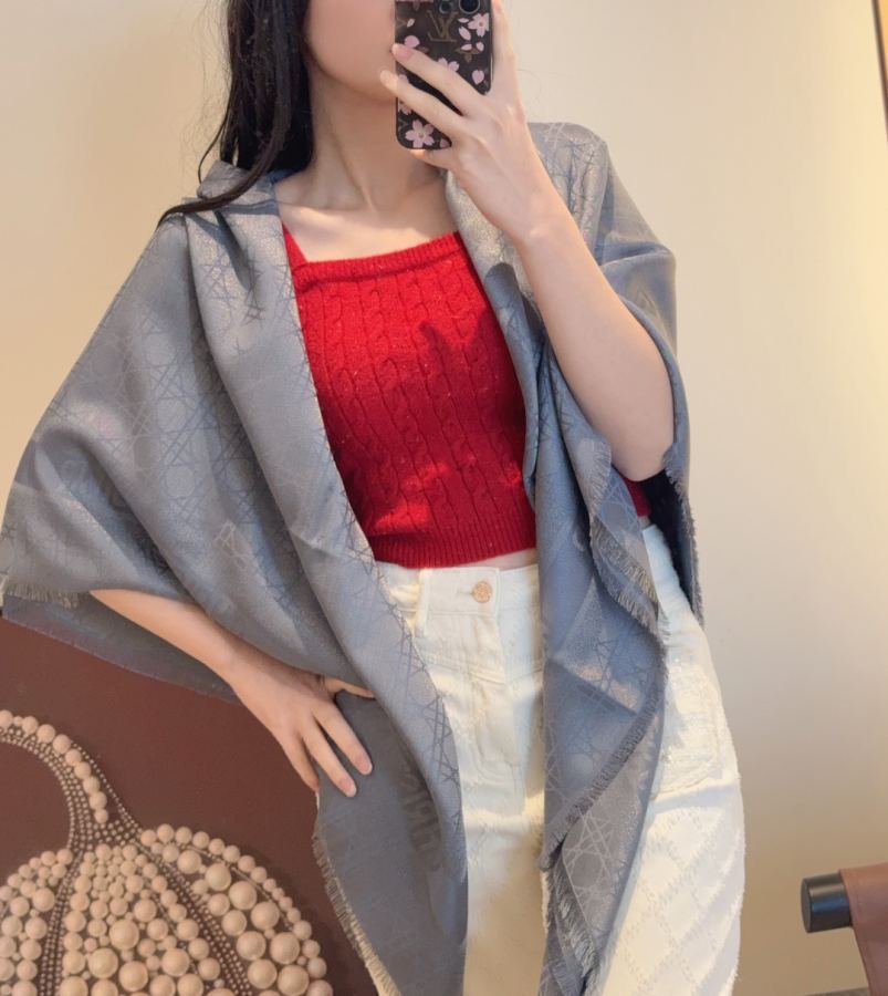 Dior scarf classic rhombus square scarf, rouge pink, soft and light texture, warm and fashionable, — AAA Quality Replica