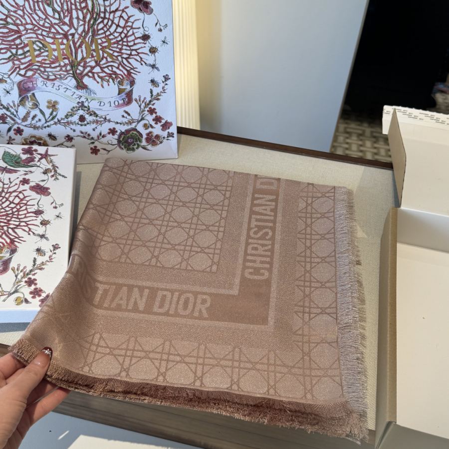 Dior scarf classic rhombus square scarf, rouge pink, soft and light texture, warm and fashionable, — Premium Replica — photo 3