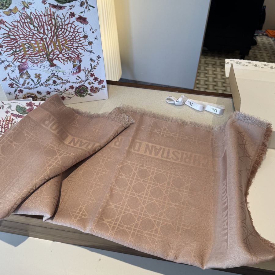 Dior scarf classic rhombus square scarf, rouge pink, soft and light texture, warm and fashionable, — Premium Replica — photo 8