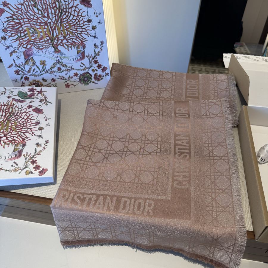 Dior scarf classic rhombus square scarf, rouge pink, soft and light texture, warm and fashionable, — Premium Replica — photo 4