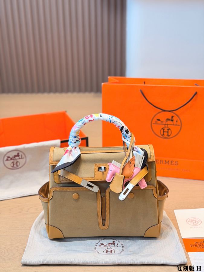 Hermes bag Hermès Cargo Birkin 28 ​​ Toile H￼ + Twilly￼ Rodeo Charm — 1:1 Replica — photo 2
