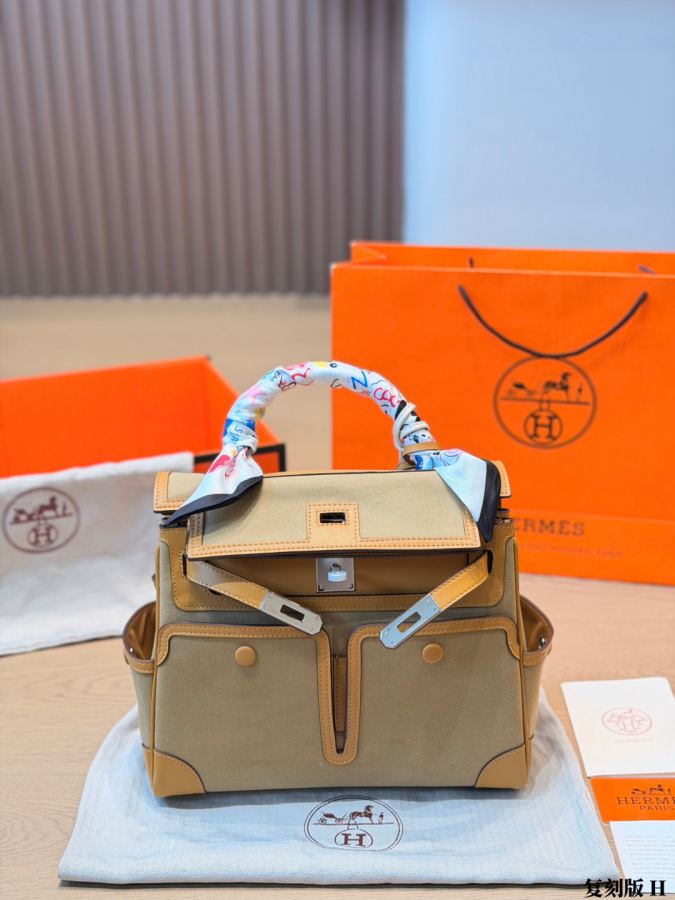 Hermes bag Hermès Cargo Birkin 28 ​​ Toile H￼ + Twilly￼ Rodeo Charm — 1:1 Replica — photo 4