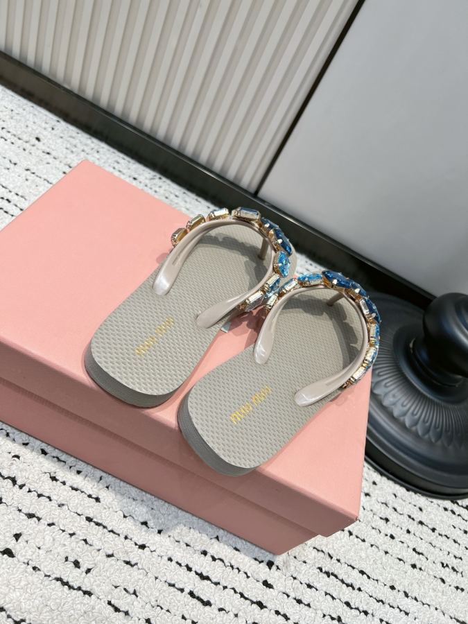 Miumiu women's shoes Miu rhinestone flip-flops, gem-encrusted diamond flat slippers, summer outer — 1:1 Replica For Sale — photo 6