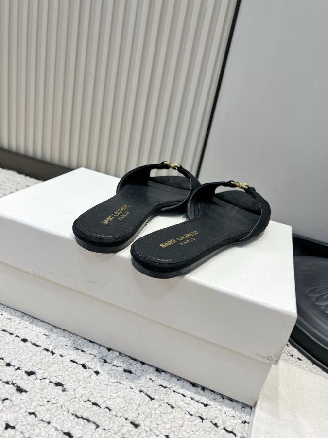 YSL women's shoes YSL Saint Laurent pleated suede sandals women's outer wear open toe slippers 26ss — 1:1 Replica For Sale — photo 6