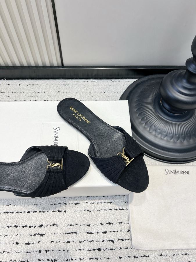 YSL women's shoes YSL Saint Laurent pleated suede sandals women's outer wear open toe slippers 26ss — 1:1 Replica For Sale — photo 4