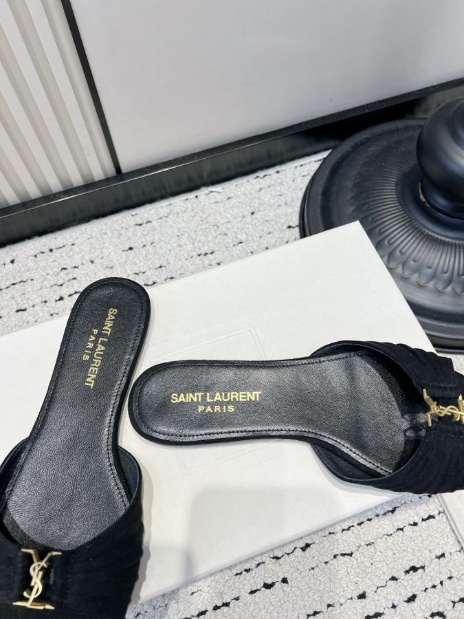YSL women's shoes YSL Saint Laurent pleated suede sandals women's outer wear open toe slippers 26ss — 1:1 Replica For Sale — photo 7
