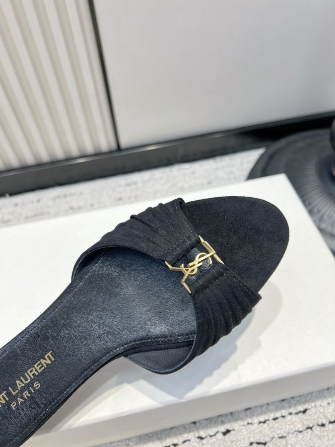 YSL women's shoes YSL Saint Laurent pleated suede sandals women's outer wear open toe slippers 26ss — 1:1 Replica For Sale — photo 8