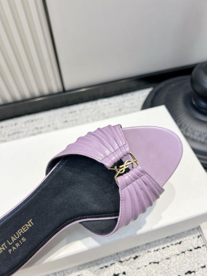 YSL women's shoes YSL Saint Laurent pleated shiny leather sandals women's metal mark open toe slippers — AAA Quality Replica — photo 8