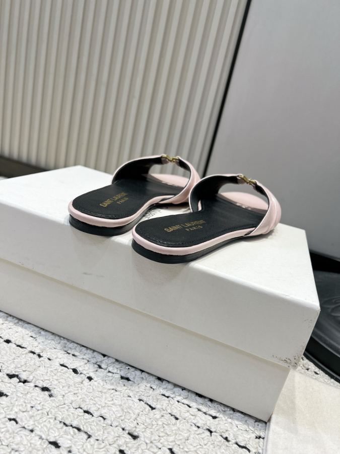 YSL women's shoes YSL Saint Laurent pleated shiny leather sandals women's metal mark open toe slippers — AAA Quality Replica — photo 6
