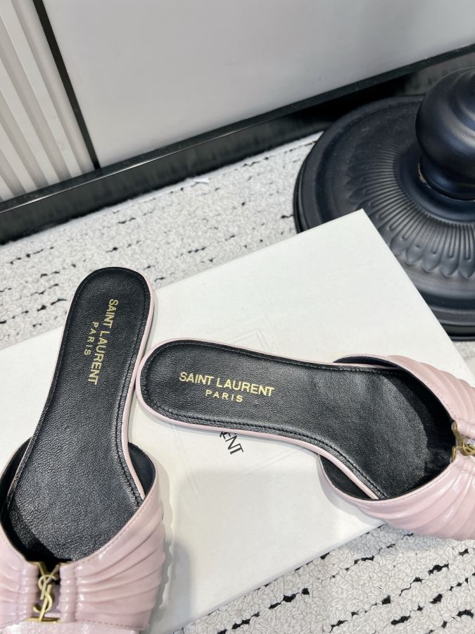 YSL women's shoes YSL Saint Laurent pleated shiny leather sandals women's metal mark open toe slippers — AAA Quality Replica — photo 7