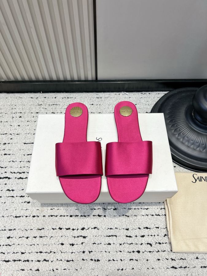 YSL women's shoes YSL Yves Saint Laurent satin flat metal round label flip flops light luxury outer — AAA Quality Replica