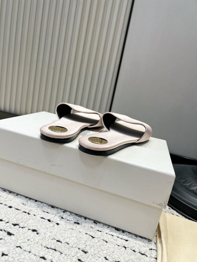 YSL women's shoes YSL Yves Saint Laurent satin flat metal round label flip flops light luxury outer — AAA Quality Replica — photo 6