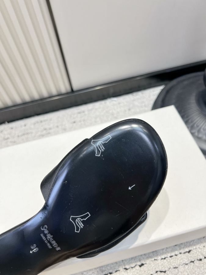 YSL women's shoes YSL Yves Saint Laurent satin flat metal round label flip flops light luxury outer — 1:1 Replica For Sale — photo 9