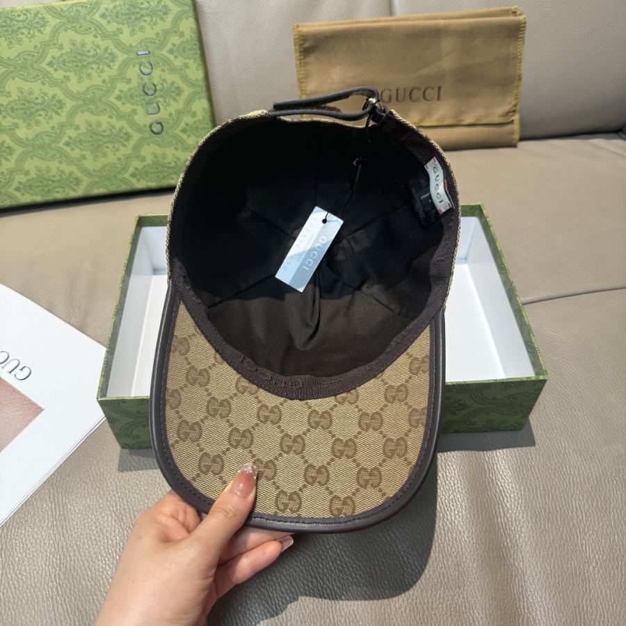 gucci hat Comes with a packaging bag, a Gucci classic original baseball cap, small vertical webbing, 1:1 mold customization, original canvas fabric + first layer of cowhide, genuine leather edging, handsome and fashionable, popular for purchasing, versatile style for men and women, great quality! The basic head circumference is 56cm, and the patch is adjustable — photo 7