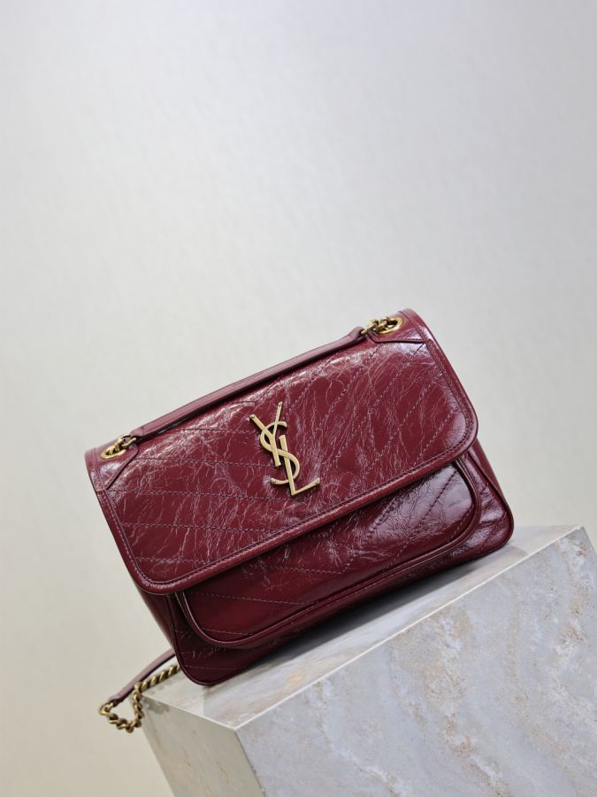 YSL bag Maroon gold buckle oil wax leather 28cm — AAA Quality Replica — photo 2