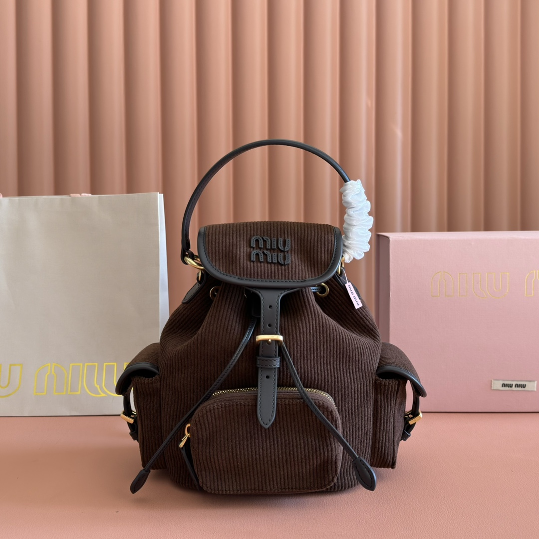 Miu bag MIU Home new college-style backpack, corduroy and imported calfskin, casual design, multiple — 1:1 Replica