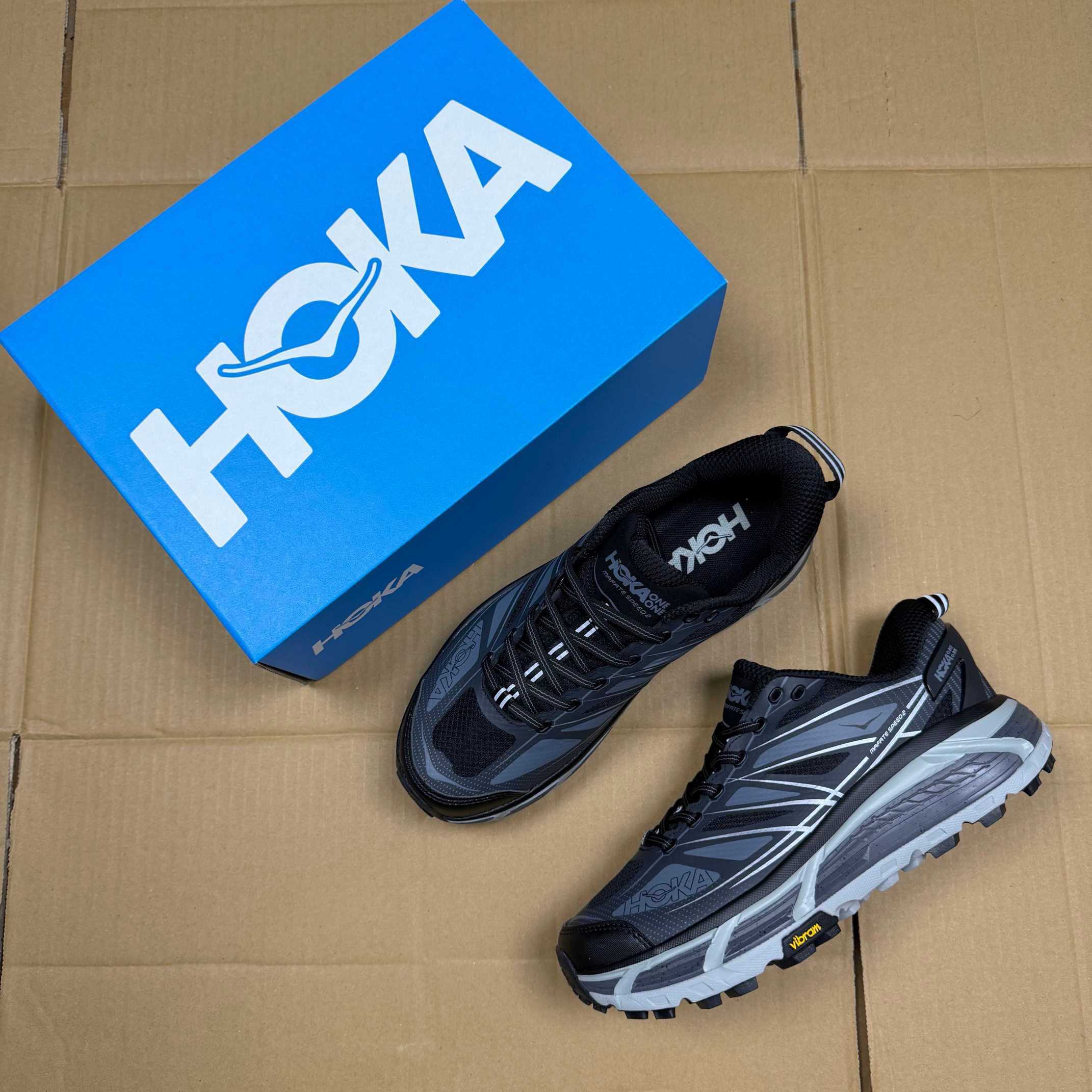 HOKA Mafate Speed 2 Black Grey White Trail Shoe Trail Running Sneakers BS-86889
