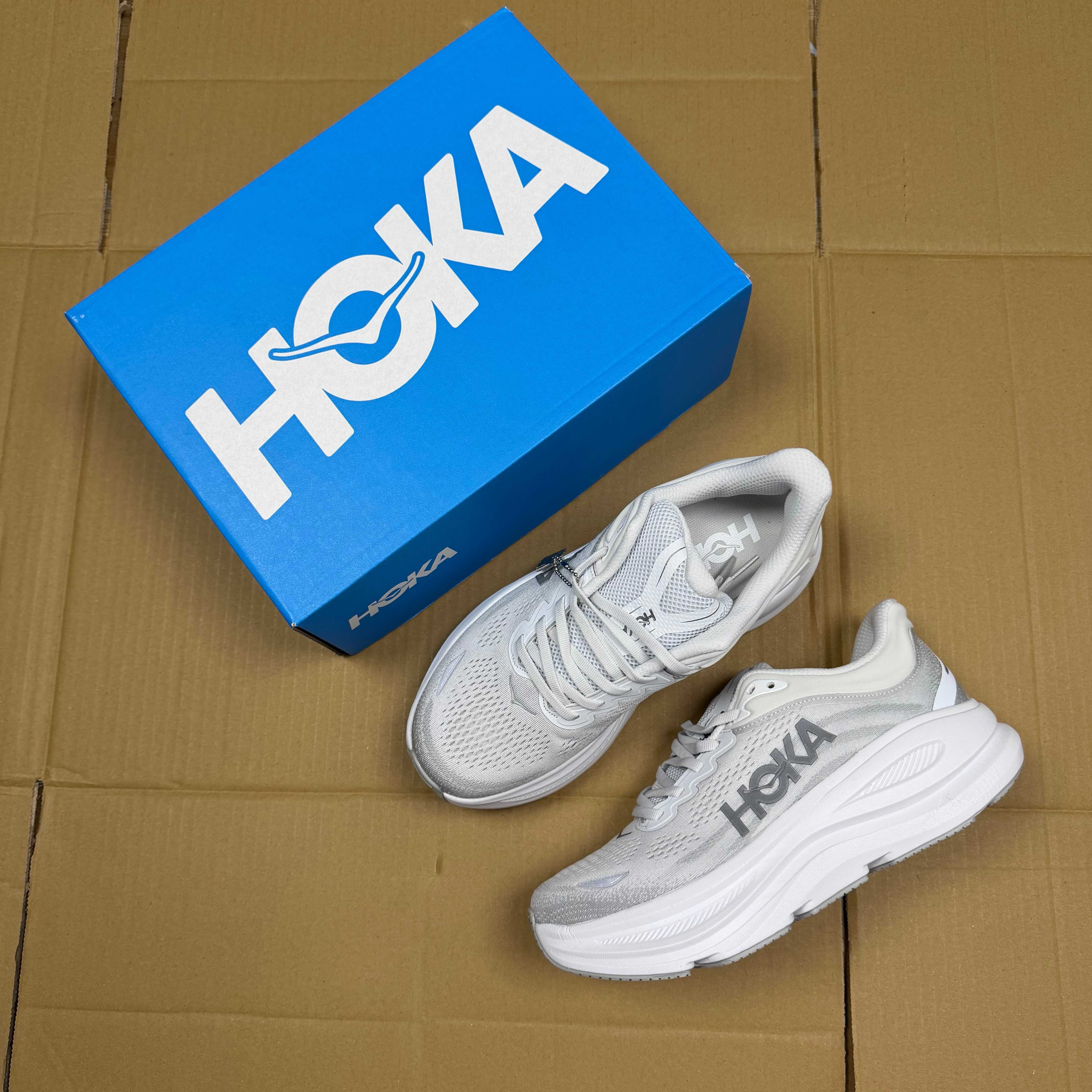 HOKA Bondi 9 Light Grey White Running Shoe Running Sneakers BS-86905