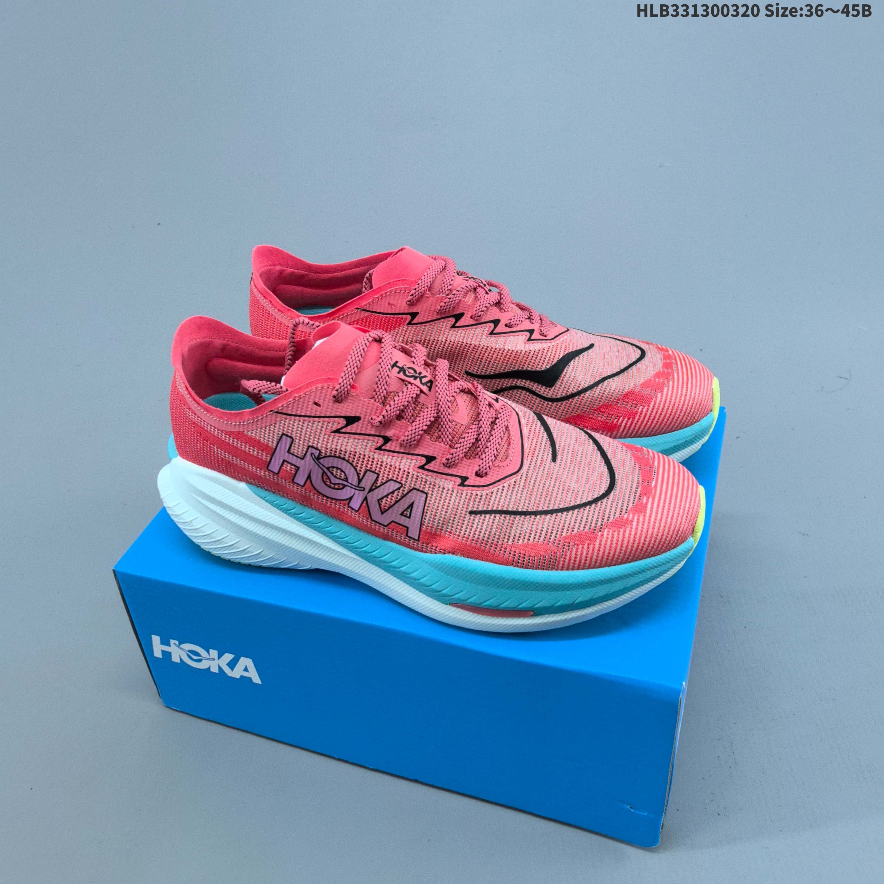 HOKA ONE ONE Mach X Coral Pink Cyan White Black EU 36-45 Running Shoe Running Sneakers - Unisex BS-69378
