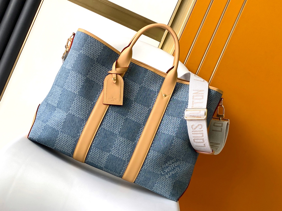 Briefcase N40702 WEEKEND TOTE 43 x 34 x 17 5 x Damier Denim 3 D — Premium Replica