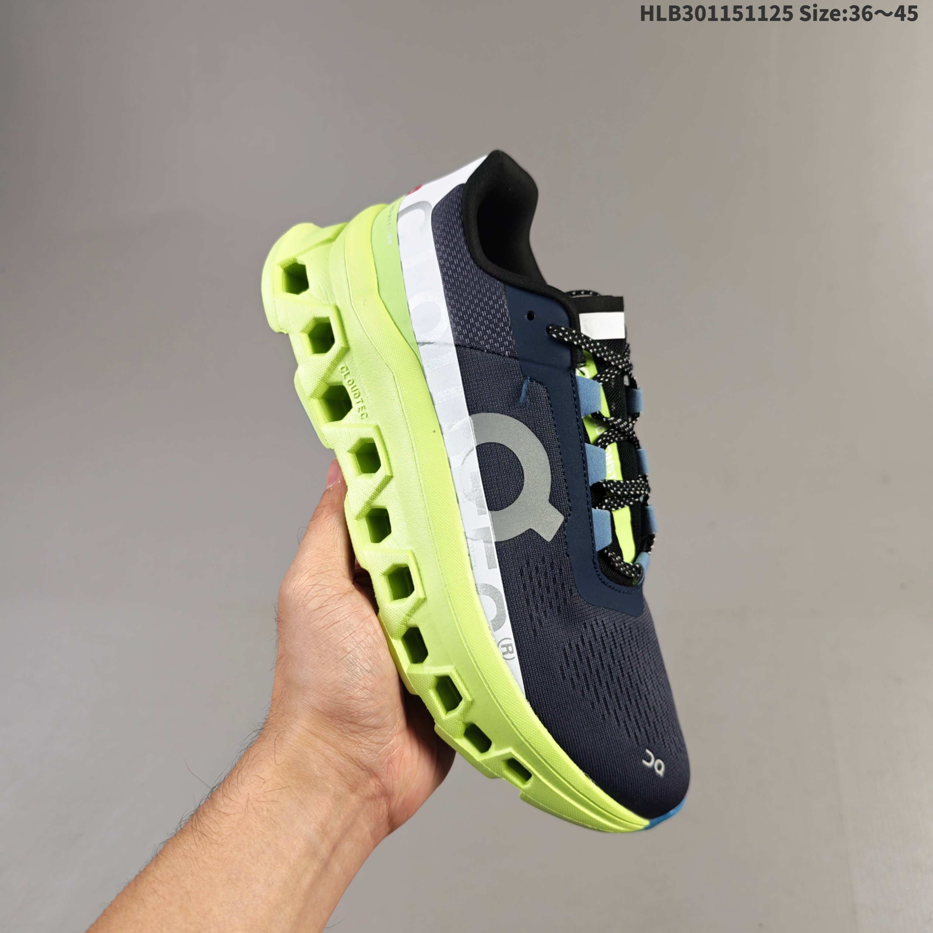 On Cloudmonster Navy Neon Lime White EU 36-45 Running Shoe Running Sneakers - Unisex BS-69768