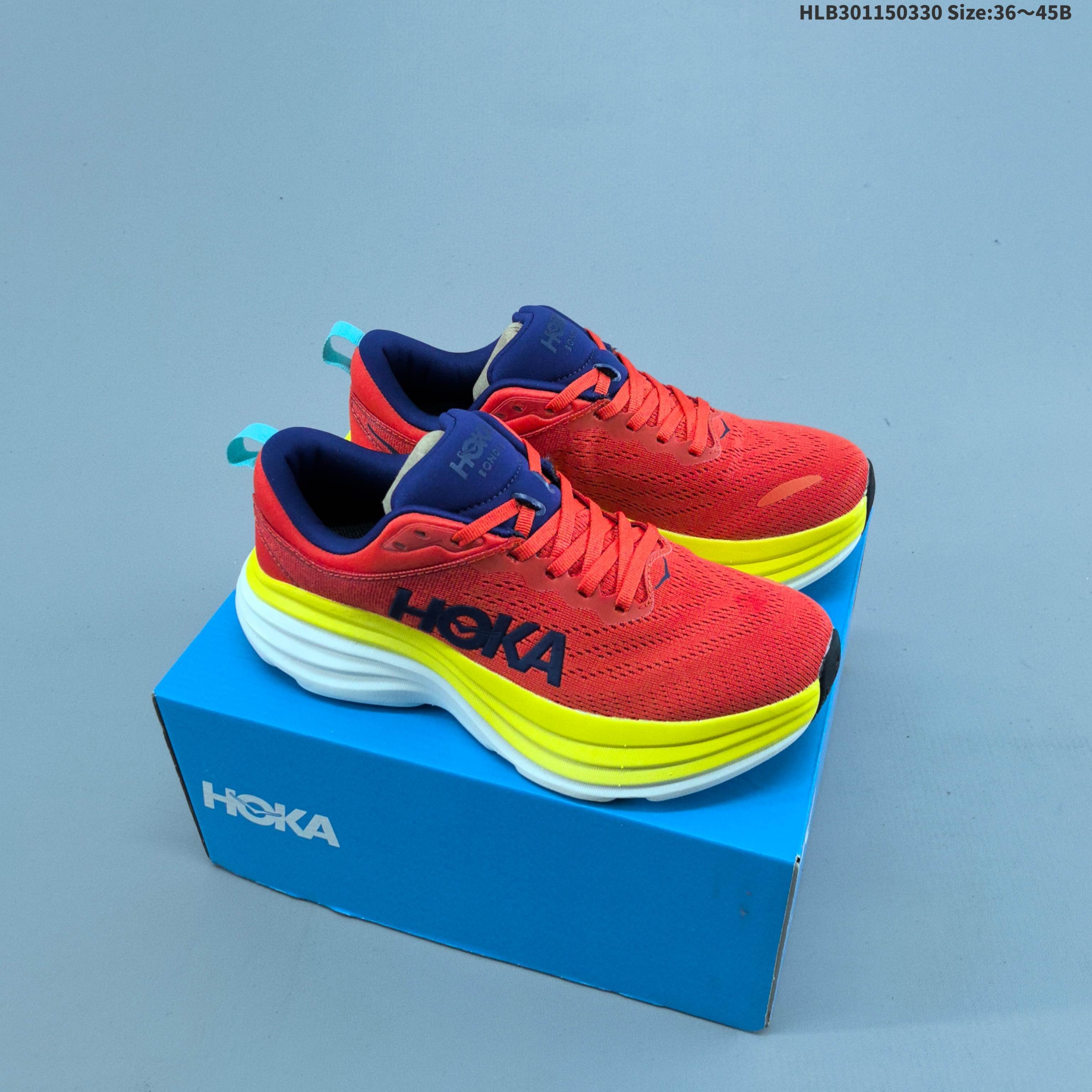 HOKA ONE ONE Bondi 8 Red Navy Yellow White Cyan EU 36-45 Running Shoe Running Sneakers - Unisex BS-69367