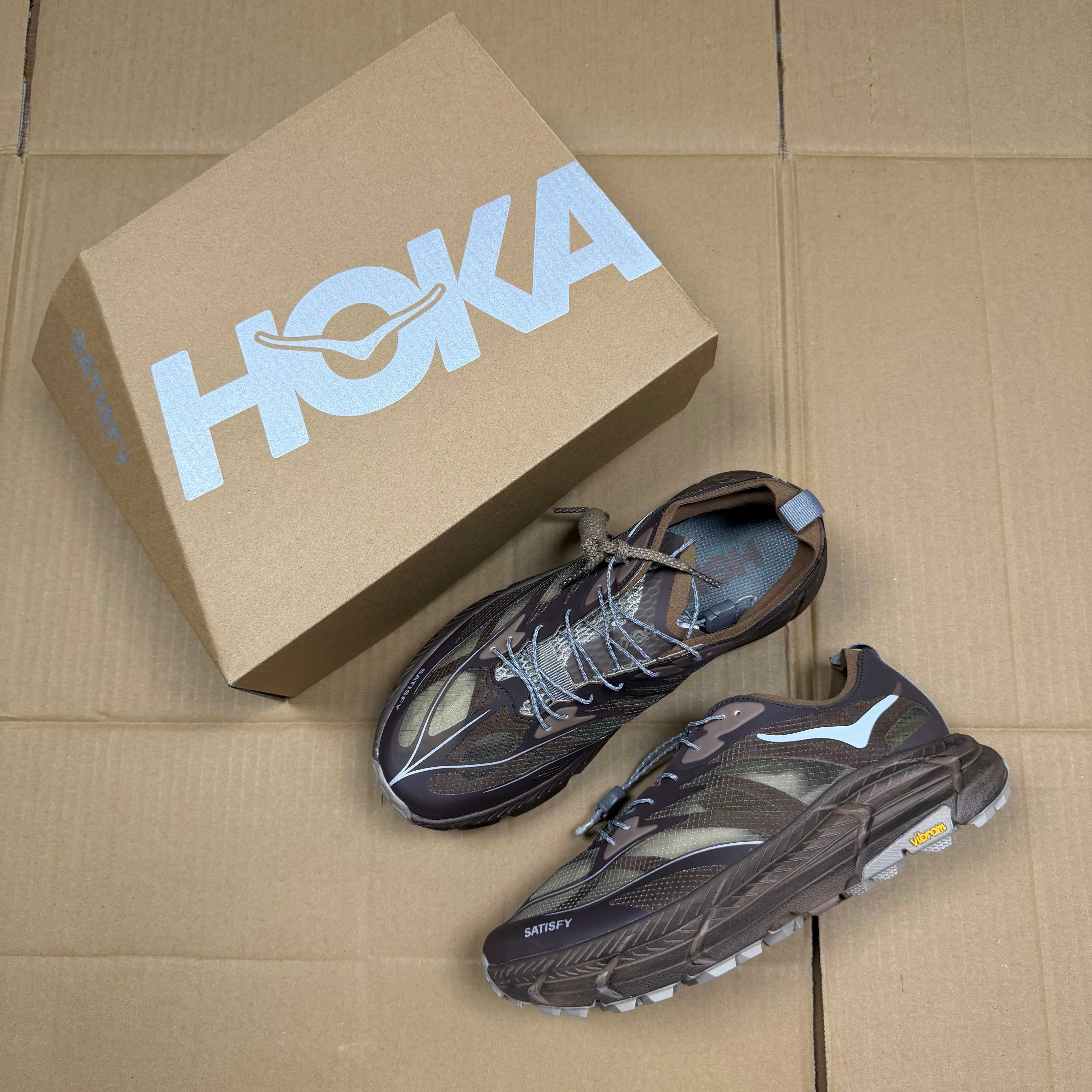 HOKA Mafate Speed 4 LITE Satisfy Dark Brown Olive Grey Light Blue Trail Shoe Trail Running Sneakers BS-86935