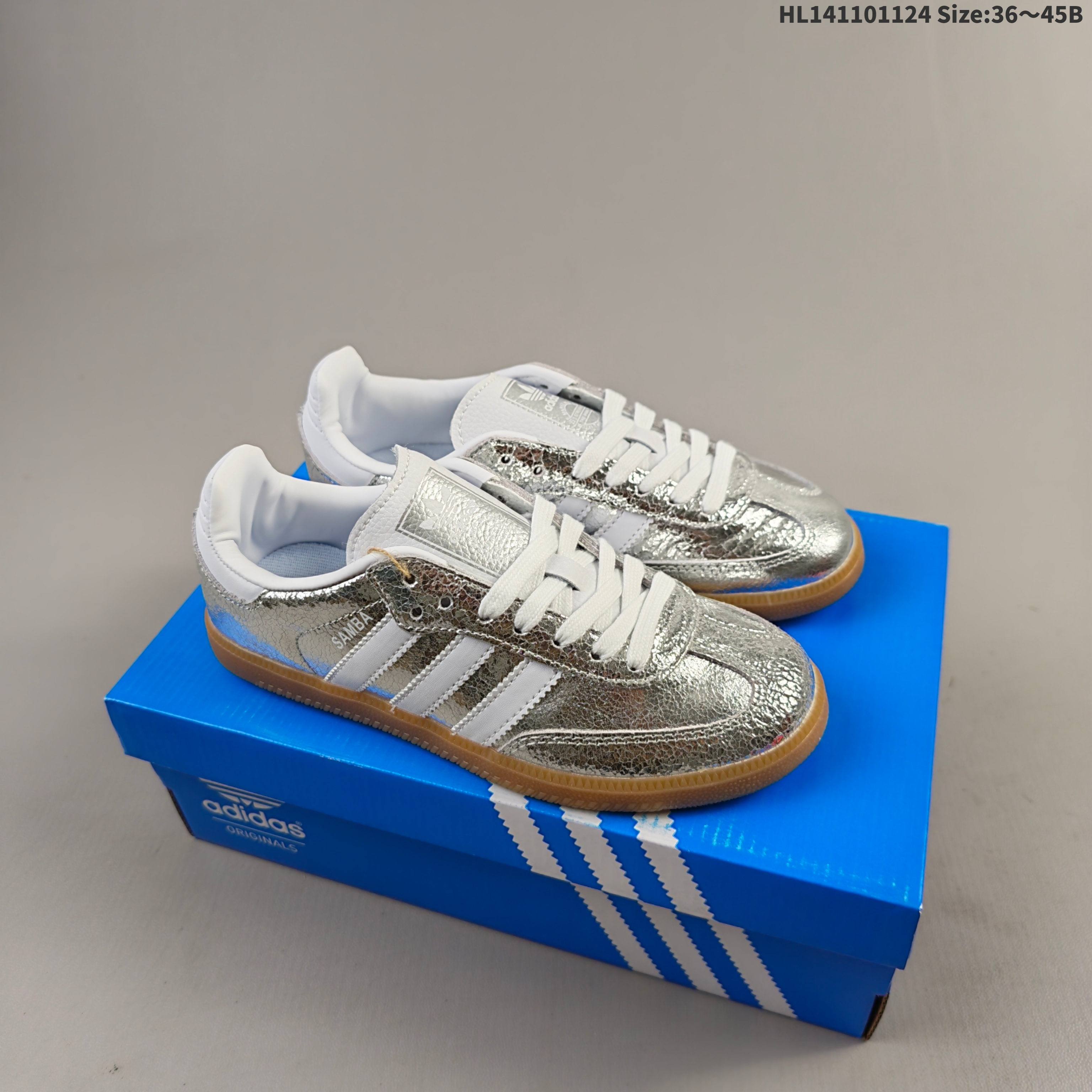 Adidas Samba Vegan OG JR0035 Metallic Silver White Gum Brown EU 36-45 Skate Shoe Unisex BS-65497
