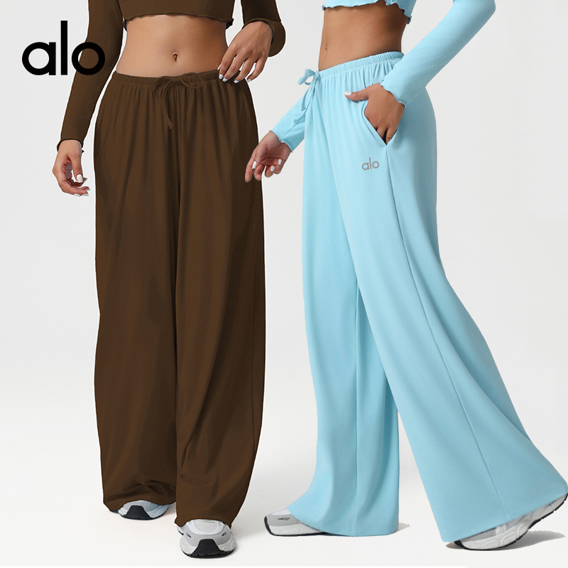 Alo Leggings aloyoga loose low rise wide leg pants drawstring elastic casual yoga pants with pockets — 1:1 Replica