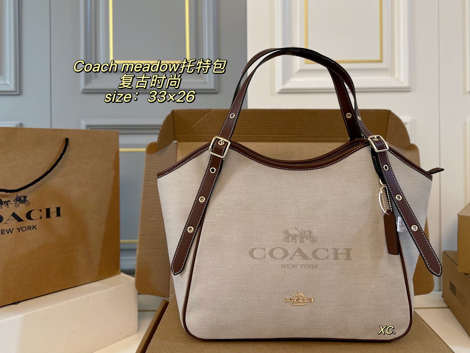 Caixa de avião com bolsa COACH)
