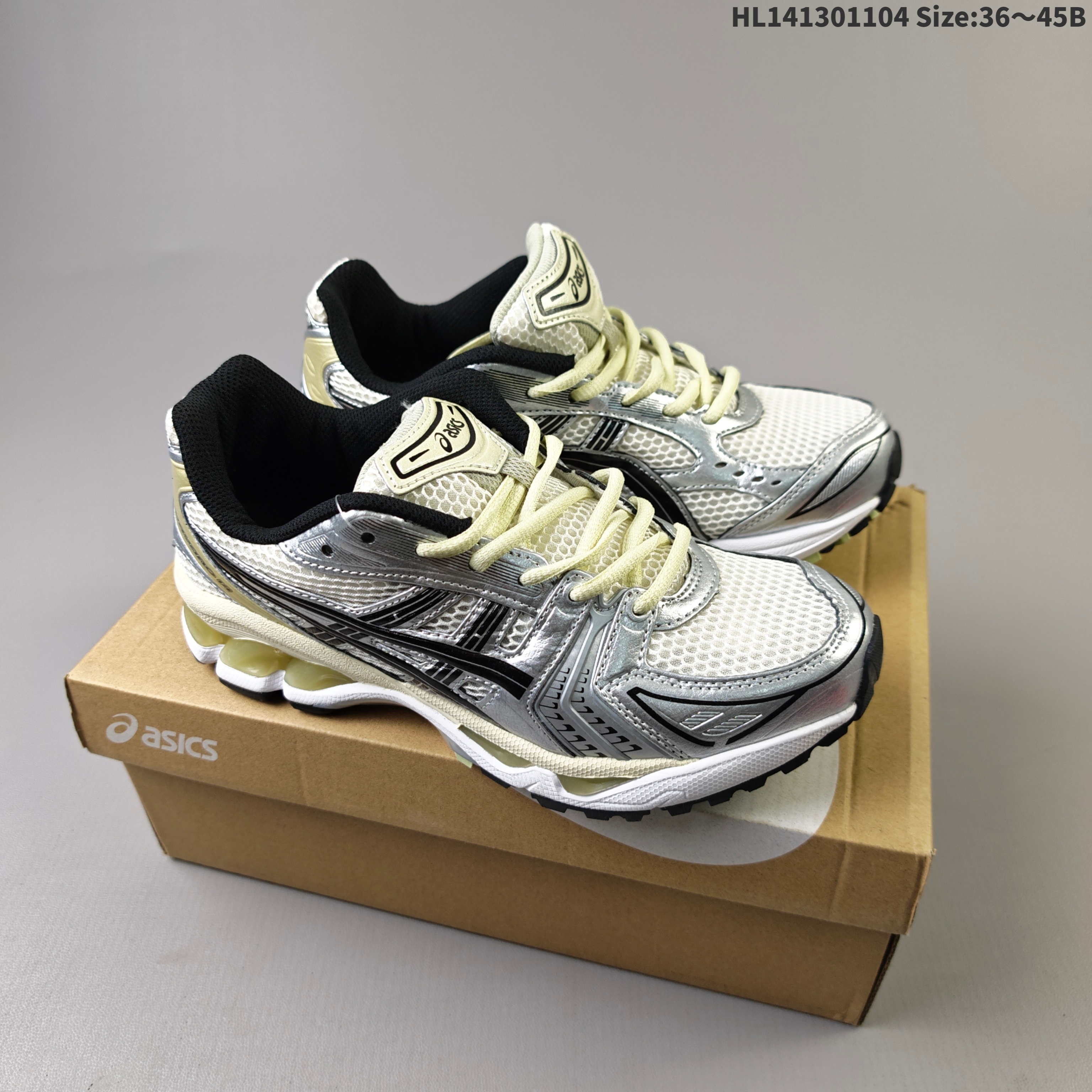 ASICS GEL-KAYANO 14 Silver Off White Black Pale Yellow EU 36-45 Running Shoe Running Sneakers - Unisex BS-69324