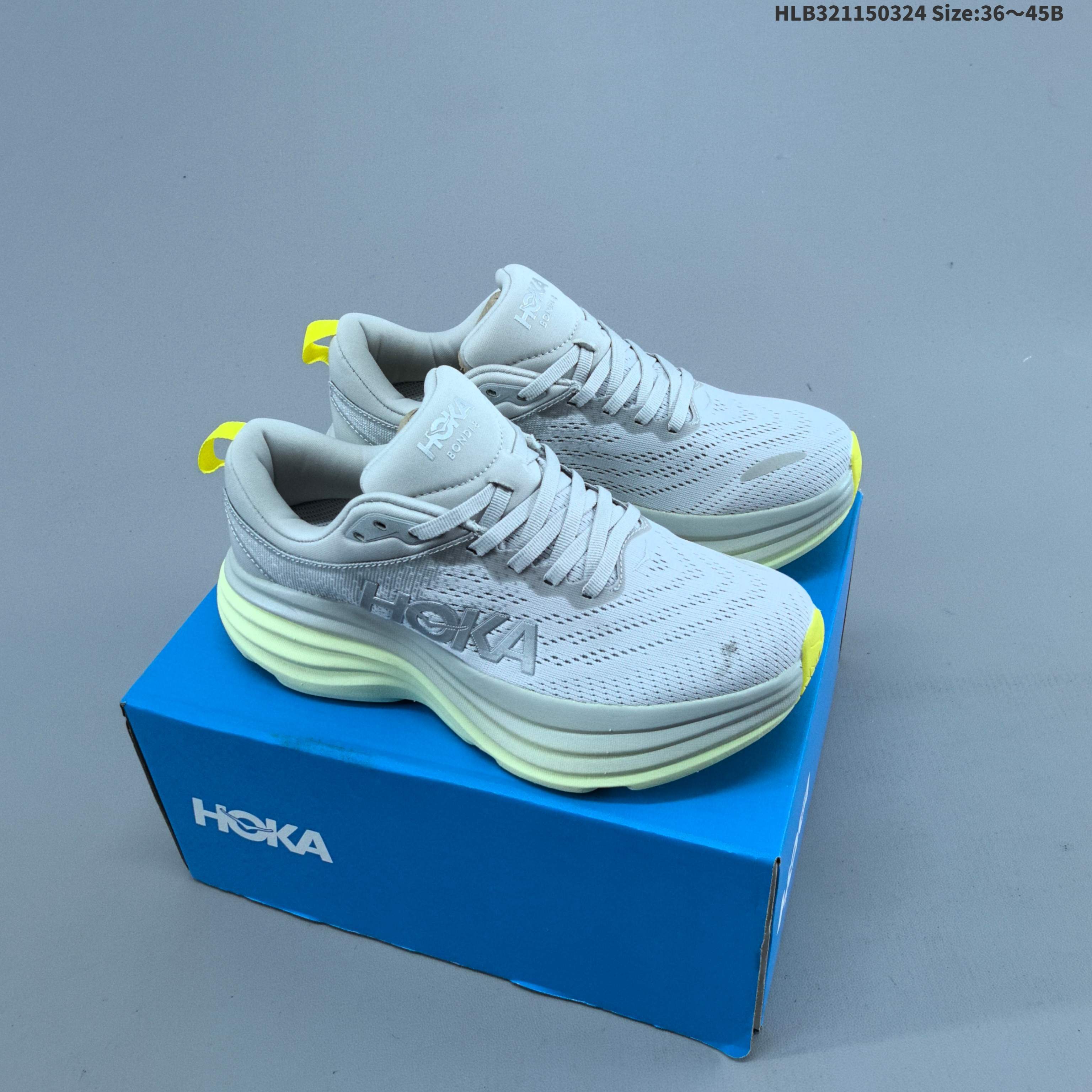 HOKA Bondi 8 Light Grey Pale Yellow Neon Yellow EU 36-45 Running Shoe Running Sneakers - Unisex BS-69375