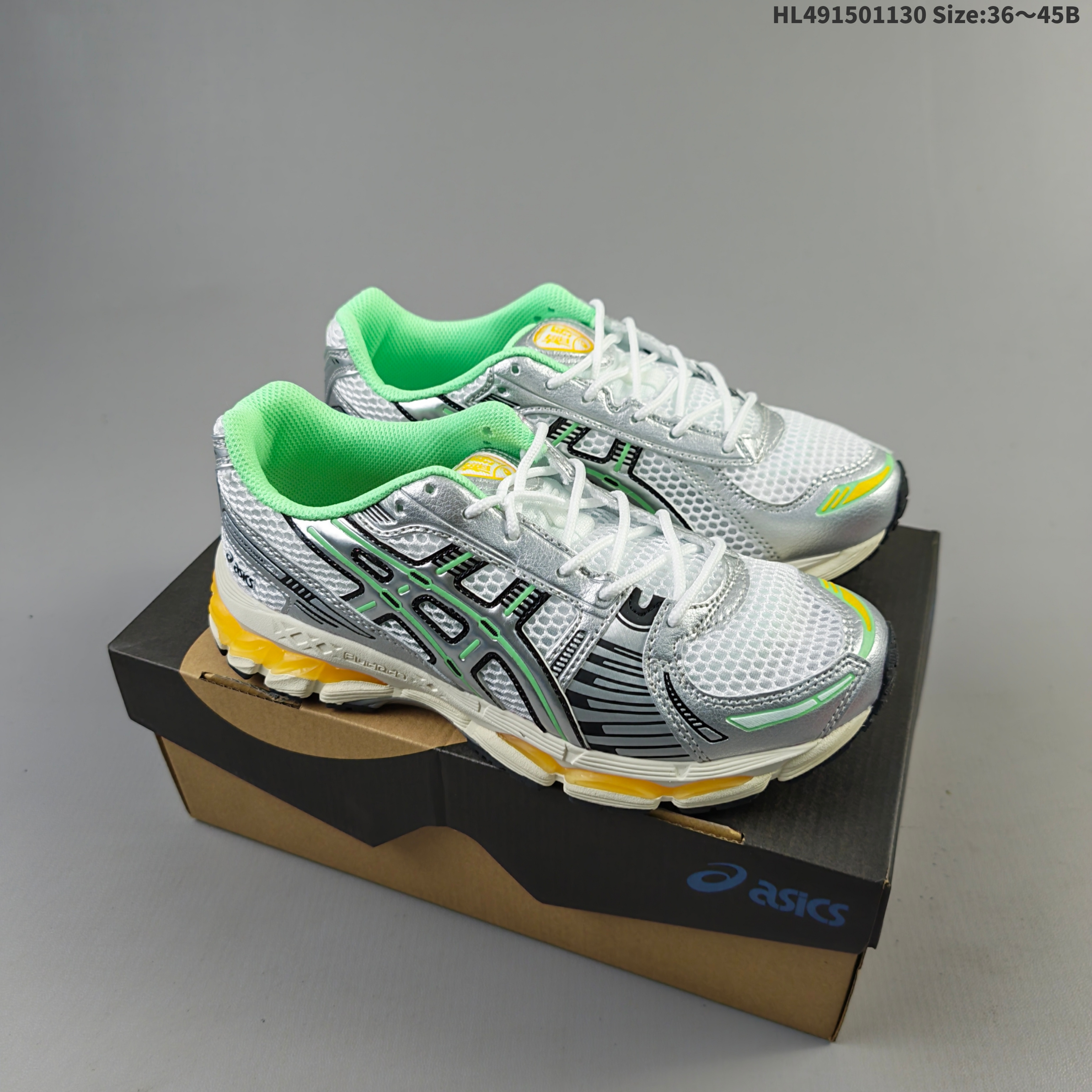 ASICS Gel-Kayano 12 1 Silver White Green Yellow EU 36-45 Running Shoe Running Sneakers - Unisex BS-69206