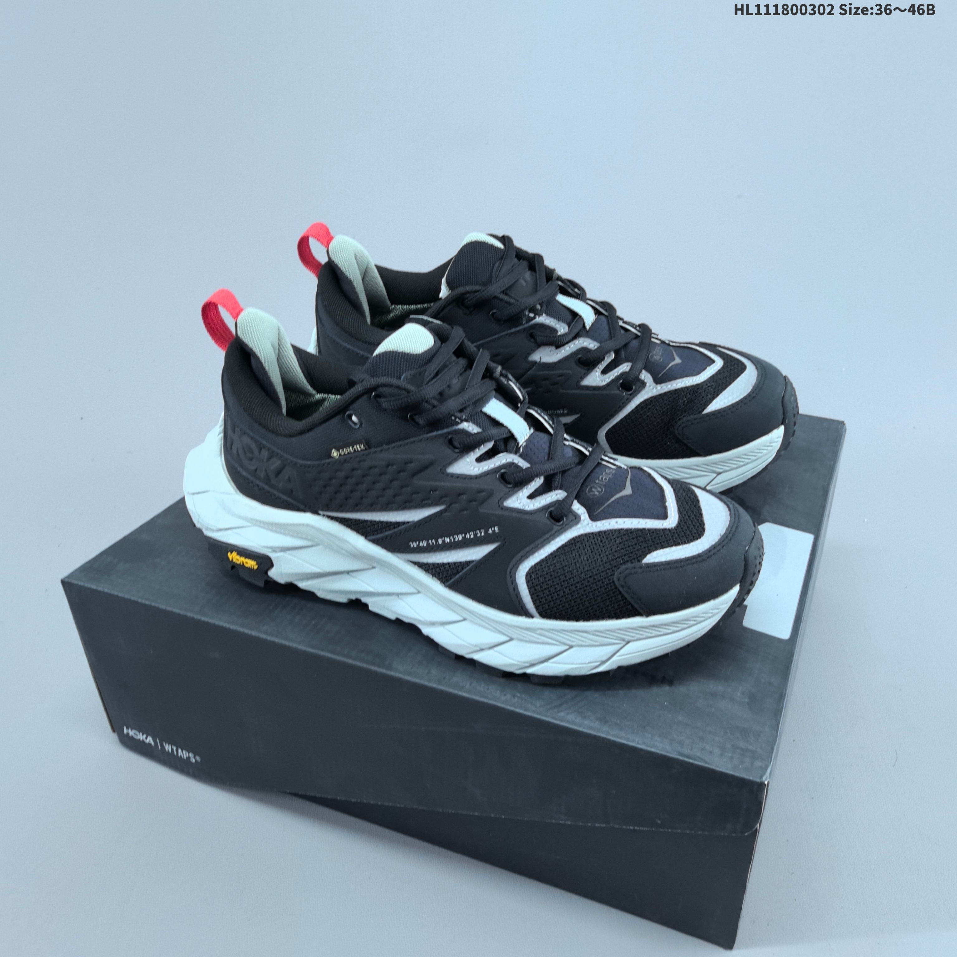 HOKA Wtaps x Anacapa Low GTX Black White Light Grey Red EU 36-46 Trail Shoe Trail Running Sneakers - Unisex BS-69390
