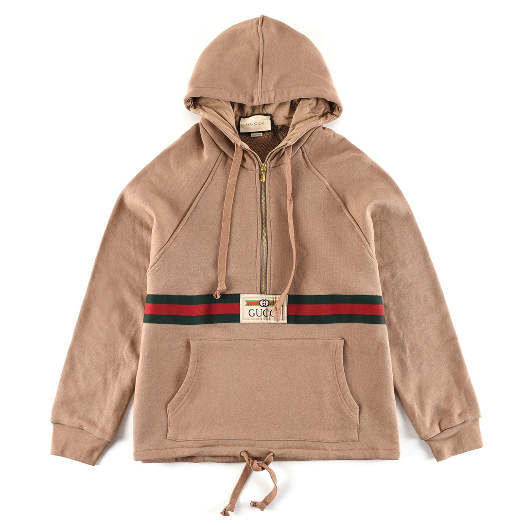 Gucci men GUCCI/Gucci red and green webbing half-zip long-sleeved hooded sweatshirt — Premium Replica