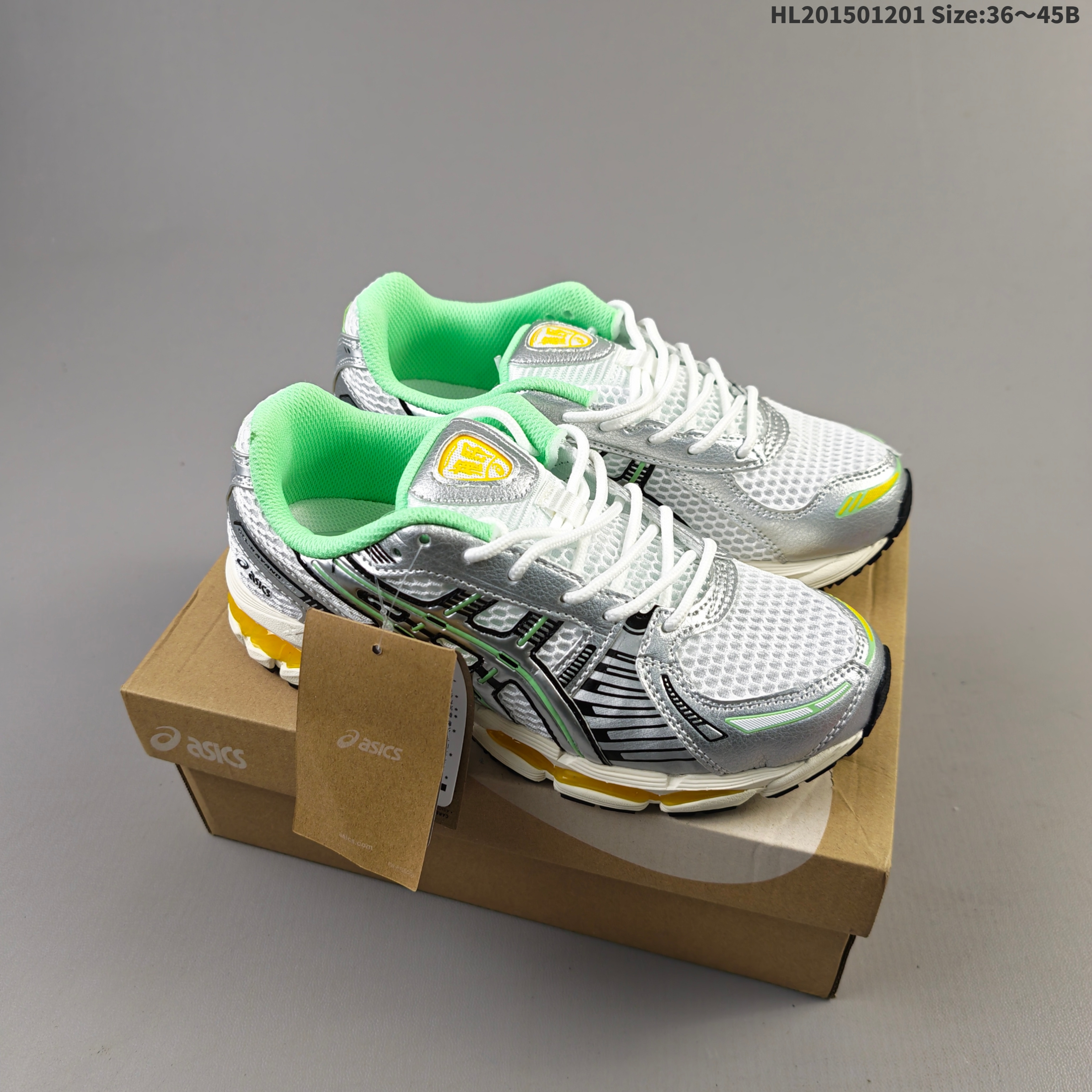 ASICS Gel Kayano 12 1 Kith White Silver Mint Green Yellow EU 36-45 Running Shoe Running Sneakers - Unisex BS-69201