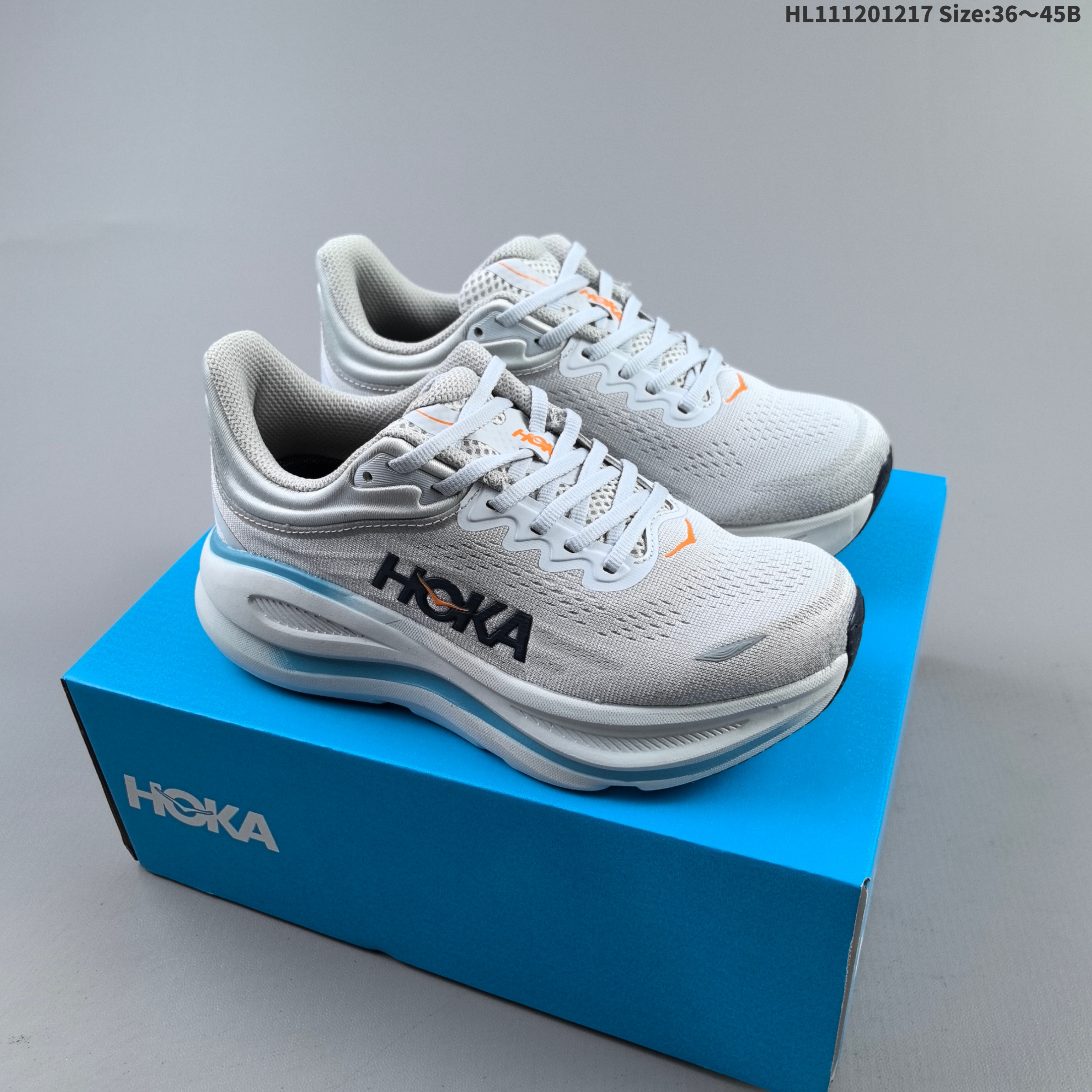 HOKA ONE ONE Bondi 9 Light Grey White Light Blue Orange Black EU 36-45 Running Shoe Running Sneakers - Unisex BS-69430
