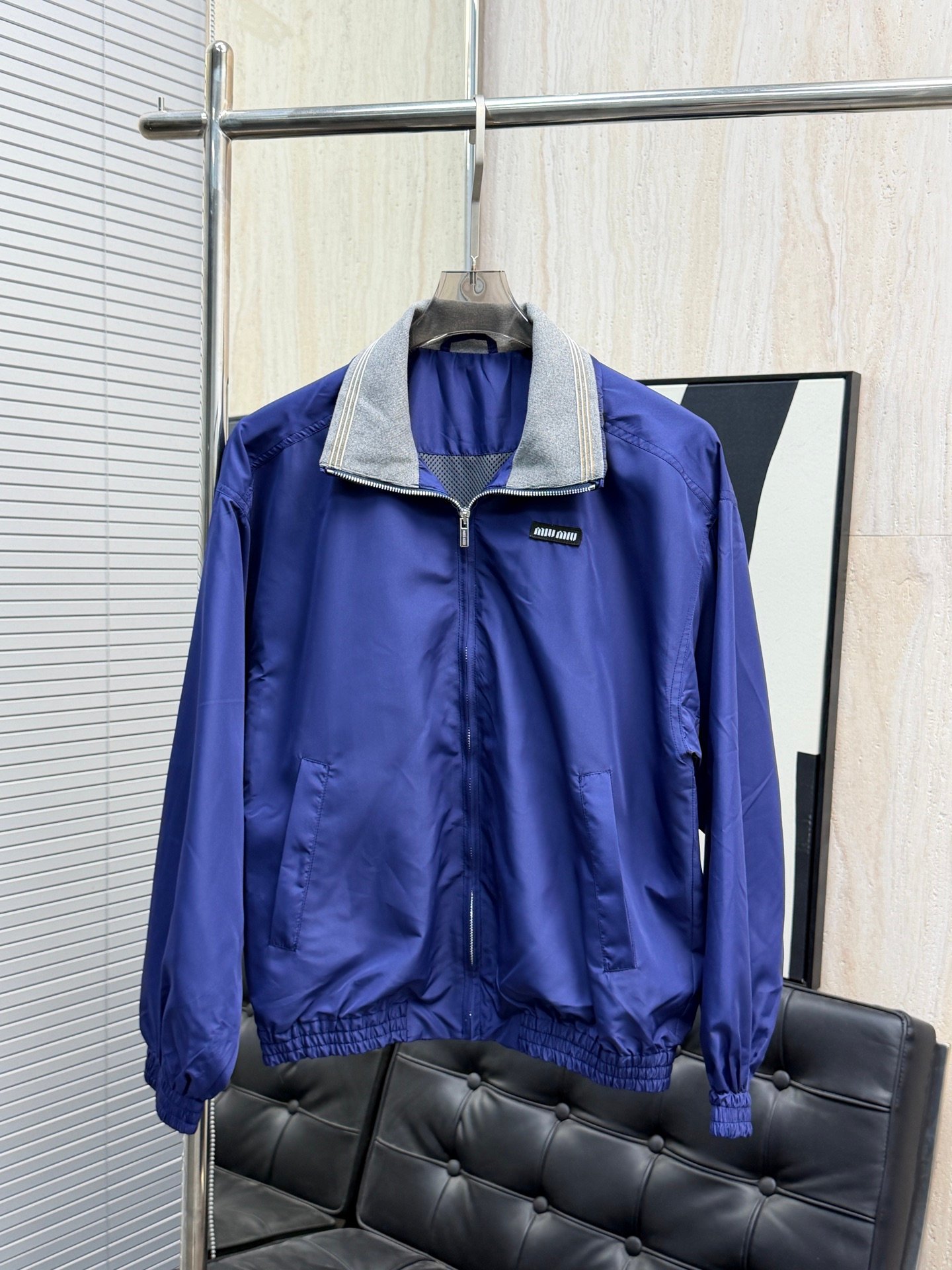 MIUMIU men Miu Mi* women's turtleneck oversized jacket, unisex large version, early spring new arrival, versatile, custom spliced threaded collar