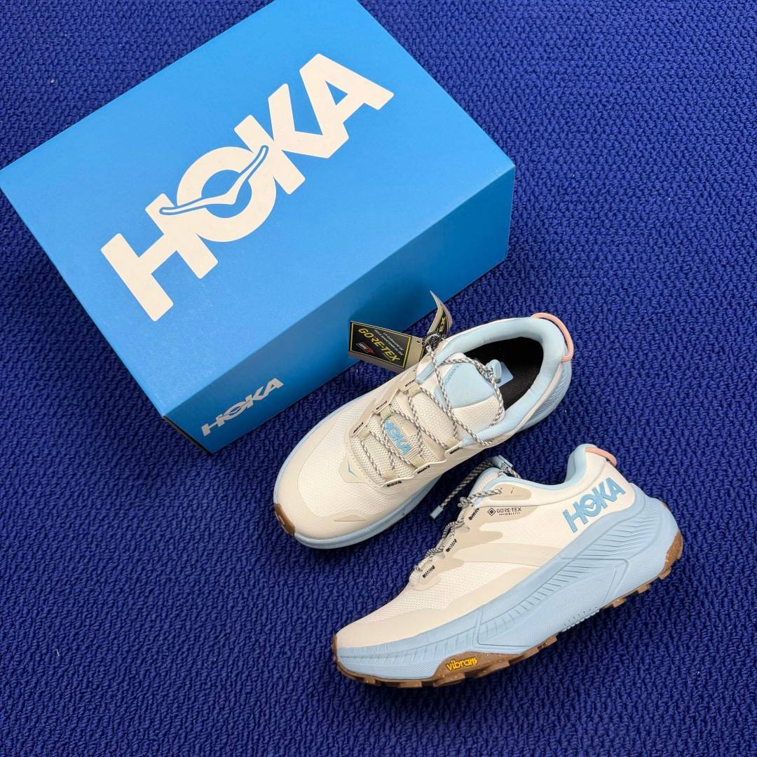 HOKA Transport GTX Cream Light Blue Brown Pink Trail Shoe Trail Running Sneakers BS-86836